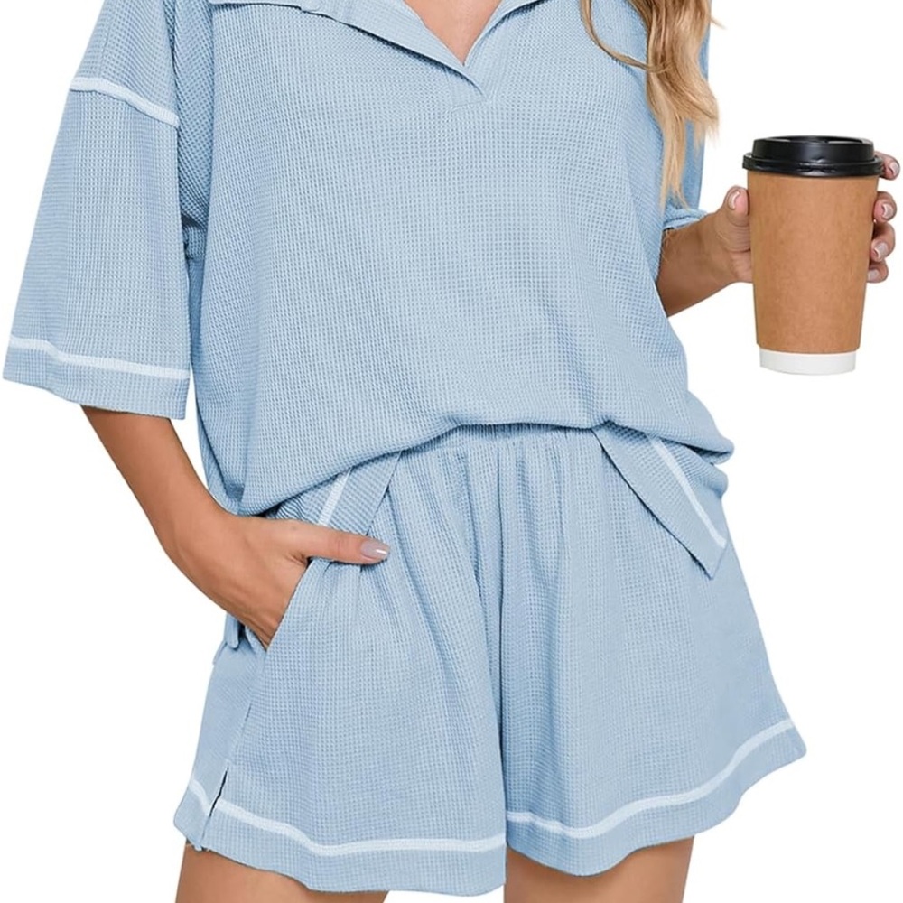 Light Blue Waffle Knit Set - Picture 2 of 3